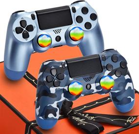 img 4 attached to 🎮 AUGEX 2-Pack PS4 Remote Controllers | Compatible with Playstation 4, Wireless Joystick for Kids, Son, Man (Blue Camouflage & Titanium Blue Control) - Not Original Camo Game Mando Controller