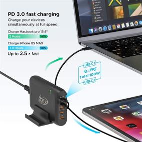 img 3 attached to Зарядное устройство мощностью 100 Вт с 5 портами USB C Power Delivery и двойным быстрым зарядом Type C PD для MacBook Pro/Air, iPad Pro, Dell, Lenovo, iPhone 12/11/Pro/Max/XR/XS/X, Galaxy, Pixel и других устройств.