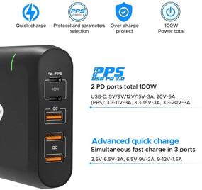 img 1 attached to Зарядное устройство мощностью 100 Вт с 5 портами USB C Power Delivery и двойным быстрым зарядом Type C PD для MacBook Pro/Air, iPad Pro, Dell, Lenovo, iPhone 12/11/Pro/Max/XR/XS/X, Galaxy, Pixel и других устройств.