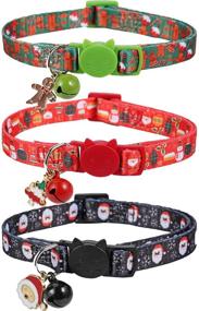 img 4 attached to 🎄 3-Piece Festive Christmas Kitten Collar Set with Bell and Xmas Pendants by BoomBone