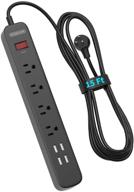 💡 15ft power strip extension cord with surge protector, ntonpower - 4 outlets, 4 usb charging ports, 1700 joules, overload protection - slim design - for office, home, tv theater - black logo