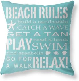 img 1 attached to 🐄 LuckyCow Nautical Wood Beach Rules Quote Throw Pillow Covers - Set of 4, 18"x18" – Blue Wood Grain Marine Theme Outdoor Bench Decoration Pillowcase