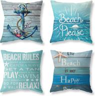 🐄 luckycow nautical wood beach rules quote throw pillow covers - set of 4, 18"x18" – blue wood grain marine theme outdoor bench decoration pillowcase logo