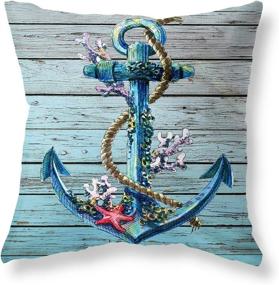 img 3 attached to 🐄 LuckyCow Nautical Wood Beach Rules Quote Throw Pillow Covers - Set of 4, 18"x18" – Blue Wood Grain Marine Theme Outdoor Bench Decoration Pillowcase