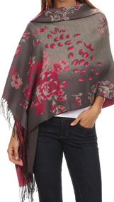 img 2 attached to 🌸 Stylish Sakkas Ontario Double Layer Floral Pashmina: Fringed Shawl for Fashionable Women