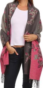 img 1 attached to 🌸 Stylish Sakkas Ontario Double Layer Floral Pashmina: Fringed Shawl for Fashionable Women