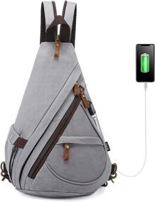 img 4 attached to Canvas Backpack Crossbody Shoulder Charging Backpacks for Casual Daypacks
