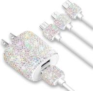 bling usb wall charger with charging cable - fast block for iphone android - 3-in-1 multi charger 💎 cable - micro usb type c multiple usb cord with crystal - cell phone accessories for women & girls (multicolor) logo