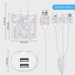 img 1 attached to Bling USB Wall Charger with Charging Cable - Fast Block for iPhone Android - 3-in-1 Multi Charger 💎 Cable - Micro USB Type C Multiple USB Cord with Crystal - Cell Phone Accessories for Women & Girls (Multicolor)