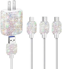 img 3 attached to Bling USB Wall Charger with Charging Cable - Fast Block for iPhone Android - 3-in-1 Multi Charger 💎 Cable - Micro USB Type C Multiple USB Cord with Crystal - Cell Phone Accessories for Women & Girls (Multicolor)