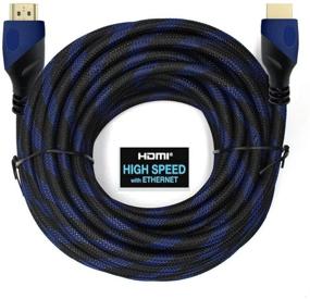 img 2 attached to 💎 Premium Braided Nylon HDMI Cable Gold Series - High Speed HDMI Cable with Ferrite Core for PS4, HD-DVR, Digital/Satellite Cable - 100 Feet, Blue - Enjoy Crystal Clear 1080P HDTV Experience!