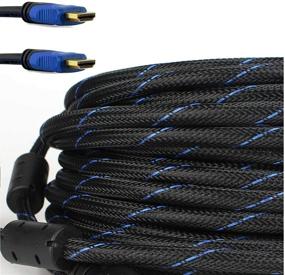 img 4 attached to 💎 Premium Braided Nylon HDMI Cable Gold Series - High Speed HDMI Cable with Ferrite Core for PS4, HD-DVR, Digital/Satellite Cable - 100 Feet, Blue - Enjoy Crystal Clear 1080P HDTV Experience!