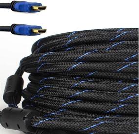 img 3 attached to 💎 Premium Braided Nylon HDMI Cable Gold Series - High Speed HDMI Cable with Ferrite Core for PS4, HD-DVR, Digital/Satellite Cable - 100 Feet, Blue - Enjoy Crystal Clear 1080P HDTV Experience!