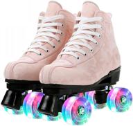 classic high-top women's roller skates - double-row four wheels cowhide outdoor skating shoes for youth boys and girls with included shoe bag логотип