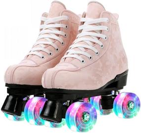 img 4 attached to Classic High-top Women's Roller Skates - Double-Row Four Wheels Cowhide Outdoor Skating Shoes for Youth Boys and Girls with Included Shoe Bag