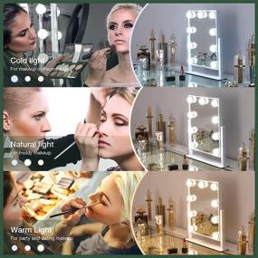 img 1 attached to 🪞 FENCHILIN Large Lighted Makeup Mirror with Smart Touch Control, Hollywood Mirror with Lights, Vanity Mirror, 3 Colors Dimmable Light, Detachable, 10X Magnification, 360° Rotation, White