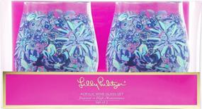 img 3 attached to Stylish Lilly Pulitzer Blue Acrylic Stemless Wine Glass Set for High Maintenance Wine Lovers - 2 glasses, 16 Ounces!