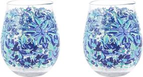 img 2 attached to Stylish Lilly Pulitzer Blue Acrylic Stemless Wine Glass Set for High Maintenance Wine Lovers - 2 glasses, 16 Ounces!