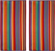 🏖️ cotton craft - summer of siam multi stripe jacquard double woven velour beach towel 32x63 2 pack, thick plush luxurious velour pile, 450 gsm, 100% pure ringspun cotton, vibrant colors logo