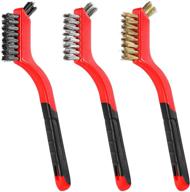 efficient 3pcs wire brush set by lampmely - nylon/brass/stainless steel bristles for deep cleaning & rust removal - curved handle grip, hanging hole design, 7 inches logo