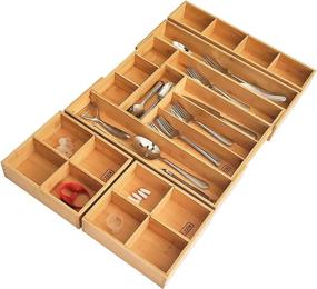 img 3 attached to 🎍 Bamboo Drawer Organizer for Kitchen Utensils, Adjustable Cutlery Tray/Flatware/Silverware Holder, Jewelry. Wood Drawer Divider and Organizer by EZZIX.