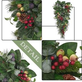 img 2 attached to 🎄 Valery Madelyn 17" Natural Christmas Teardrop Swag with Pine Cone, Berries, and Leaves - Indoor & Outdoor Xmas Decor