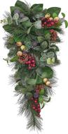 🎄 valery madelyn 17" natural christmas teardrop swag with pine cone, berries, and leaves - indoor & outdoor xmas decor логотип