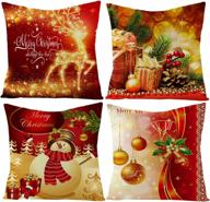 🎄 vibrant set of 4 christmas throw pillow covers - festive red decorative prints on 100% cotton, square 18x18 inch covers for sofa bed couch логотип