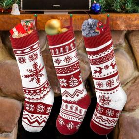 img 3 attached to 🧦 Set of 3 18-Inch Knit Christmas Stockings by JOYIN - Rustic Yarn Xmas Stockings for Family Holiday Decorations