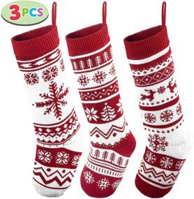 img 4 attached to 🧦 Set of 3 18-Inch Knit Christmas Stockings by JOYIN - Rustic Yarn Xmas Stockings for Family Holiday Decorations