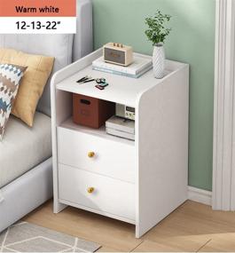 img 3 attached to 🛏️ White Nightstand with Drawers - End Table, Bedside Cupboard, Small Space Side End Table