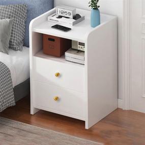 img 4 attached to 🛏️ White Nightstand with Drawers - End Table, Bedside Cupboard, Small Space Side End Table