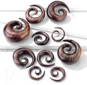 img 2 attached to Premium Organic Sono Wood 🔸 Spiral Tapered Hanger Ear Plugs - Pair