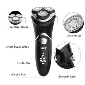 img 3 attached to 🪒 MAX-T Electric Shaver Razor for Men - Rechargeable Wet Dry Rotary Shaver with Pop Up Trimmer, LED Display, and IPX7 100% Waterproof - Adapter Charger Included (Model: 8101)