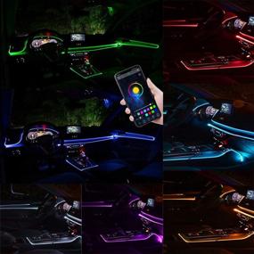 img 2 attached to 🌈 RGB автомобильная светодиодная полоса с управлением через приложение, 16 миллионов цветов, комплект освещения амбиентом из пяти элементов волокна оптического света, синхронизируется с музыкой, функция активации по звуку - 236,22 дюйма