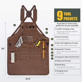 img 3 attached to 🔨 Tipkits Woodworking Apron: 9 Tool Pockets & 20 oz Waxed Canvas for Carpenter's - Magnetic Holders & Perfect Gift
