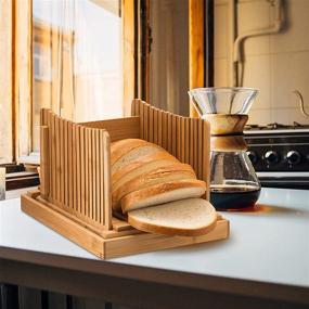 img 1 attached to 🍞 Bamboo Bread Slicer with Crumb Tray - Foldable Storage & Adjustable Slice Thickness - Ideal for Homemade Bread, Cakes, Bagels