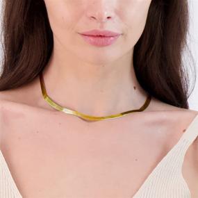img 3 attached to Flexible Flat Magic Herringbone Chain Necklace in .925 Gold Plated Sterling Silver - Available in Multiple Lengths: 3MM, 4.5MM, 5.5MM, or 7MM