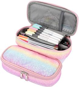 img 4 attached to 🌈 Rainbow Pencil Case for Girls Kids Soft Pen Box Pouch with Personalized Name Label