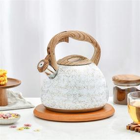 img 1 attached to Golden Pattern J·Striker Tea Kettle - 3.0 Liter Water Kettle with Loud Whistle, Wood Pattern Handle - Food Grade Stainless Steel Tea Pot