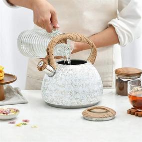 img 3 attached to Golden Pattern J·Striker Tea Kettle - 3.0 Liter Water Kettle with Loud Whistle, Wood Pattern Handle - Food Grade Stainless Steel Tea Pot