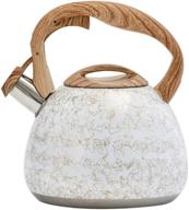 golden pattern j·striker tea kettle - 3.0 liter water kettle with loud whistle, wood pattern handle - food grade stainless steel tea pot logo