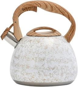 img 4 attached to Golden Pattern J·Striker Tea Kettle - 3.0 Liter Water Kettle with Loud Whistle, Wood Pattern Handle - Food Grade Stainless Steel Tea Pot