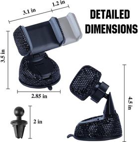 img 2 attached to 📱 Amiss Universal Bling Cell Phone Holder - 360° Adjustable Car Phone Mount with Additional Air Vent Base - Crystal Car Interior Decoration - for Windshield, Dashboard, and Air Vent (Black)