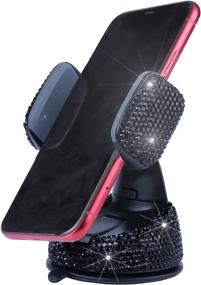 img 4 attached to 📱 Amiss Universal Bling Cell Phone Holder - 360° Adjustable Car Phone Mount with Additional Air Vent Base - Crystal Car Interior Decoration - for Windshield, Dashboard, and Air Vent (Black)