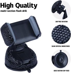 img 3 attached to 📱 Amiss Universal Bling Cell Phone Holder - 360° Adjustable Car Phone Mount with Additional Air Vent Base - Crystal Car Interior Decoration - for Windshield, Dashboard, and Air Vent (Black)