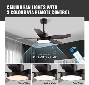 img 3 attached to 46'' Black Ceiling Fan with Light and Remote Control - Flush Mount, 3 Color Change, Adjustable Speeds, Timer Control - Ideal for Living Room and Bedroom