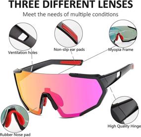 img 3 attached to Cycling Sports Sunglasses with 3 Interchangeable Lenses for Men and Women - Ideal for Cycling, Baseball, Running, Fishing, and Golf