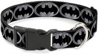 🐾 buckle-down batman shield dog collar: adjustable sizes for small, medium, and large dogs - black/silver plastic clip logo