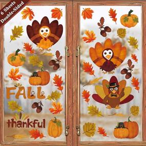 img 4 attached to Ivenf Thanksgiving Decorations Window Clings: Extra Large Autumn Fall Leaves Turkey Pumpkin Decal Set - 6 Sheets, 80 pcs. Perfect for Kids, School, Home, Office, and Party Supplies!